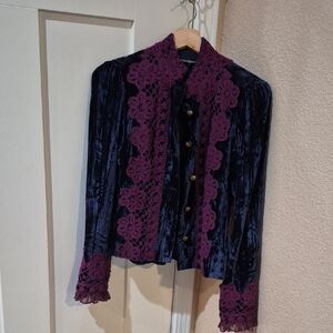 Betsey Johnson Purple Lace and Blue Velvet Blazer